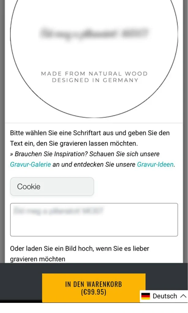 Engraving modal with an add-to-cart button showing only the watch price while an engraving is being configured